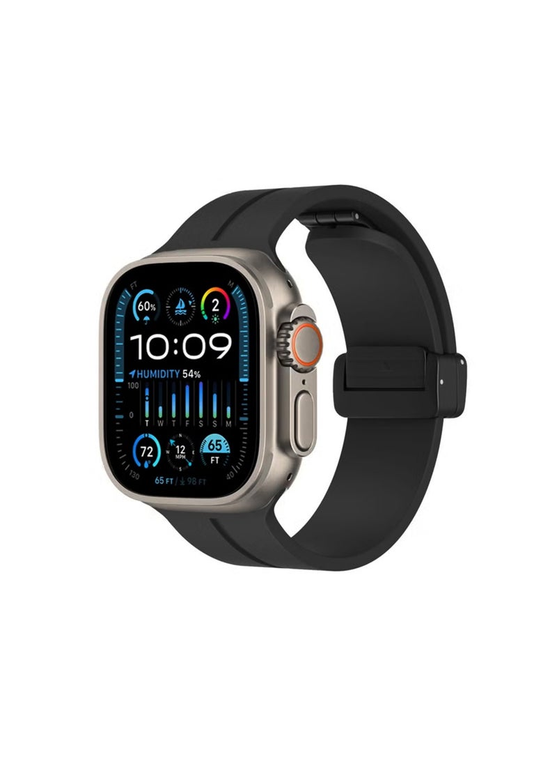 Waldic - Soft Silicone Sport Watch Band with Magnetic Buckle Fits Apple Watch Ultra 2/Ultra Series 9/8/SE 2nd Gen/7/SE/6/5/4/3/2/1 Compatible with 42/44/45/49mm Case Sizes Also Compatible with Series 10 with 46mm Case Size - Black - Image 1