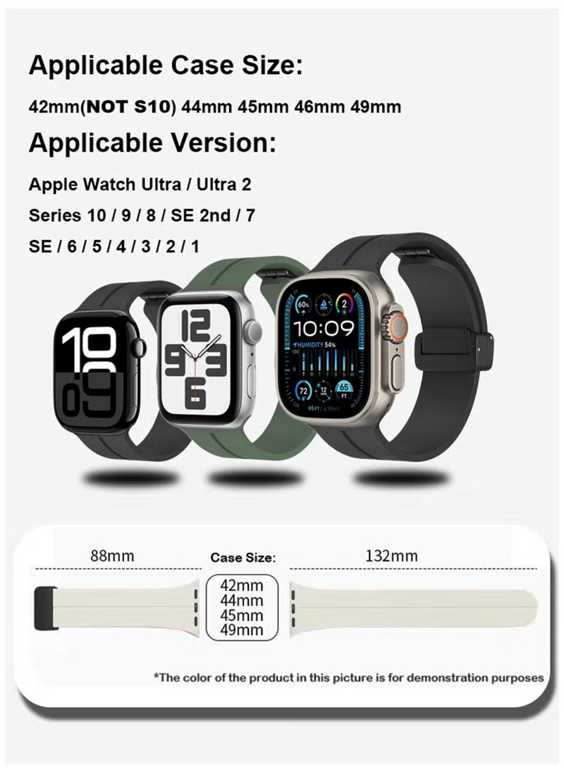 Waldic - Soft Silicone Sport Watch Band with Magnetic Buckle Fits Apple Watch Ultra 2/Ultra Series 9/8/SE 2nd Gen/7/SE/6/5/4/3/2/1 Compatible with 42/44/45/49mm Case Sizes Also Compatible with Series 10 with 46mm Case Size - Black - Image 1