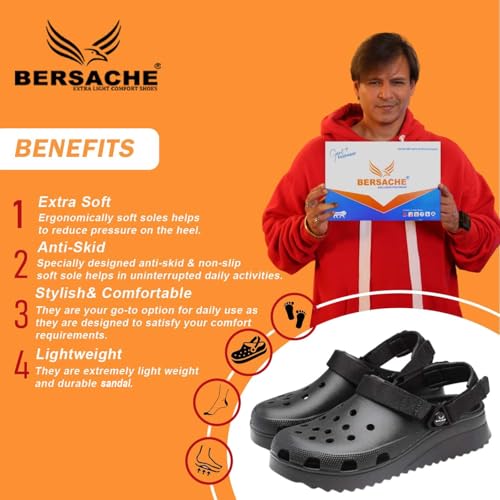 BERSACHE Extra Soft Classic Casual with Regular wear with Ultra Soft & Flexibility Technology Clog for Men's/Boy's Black - Image 2