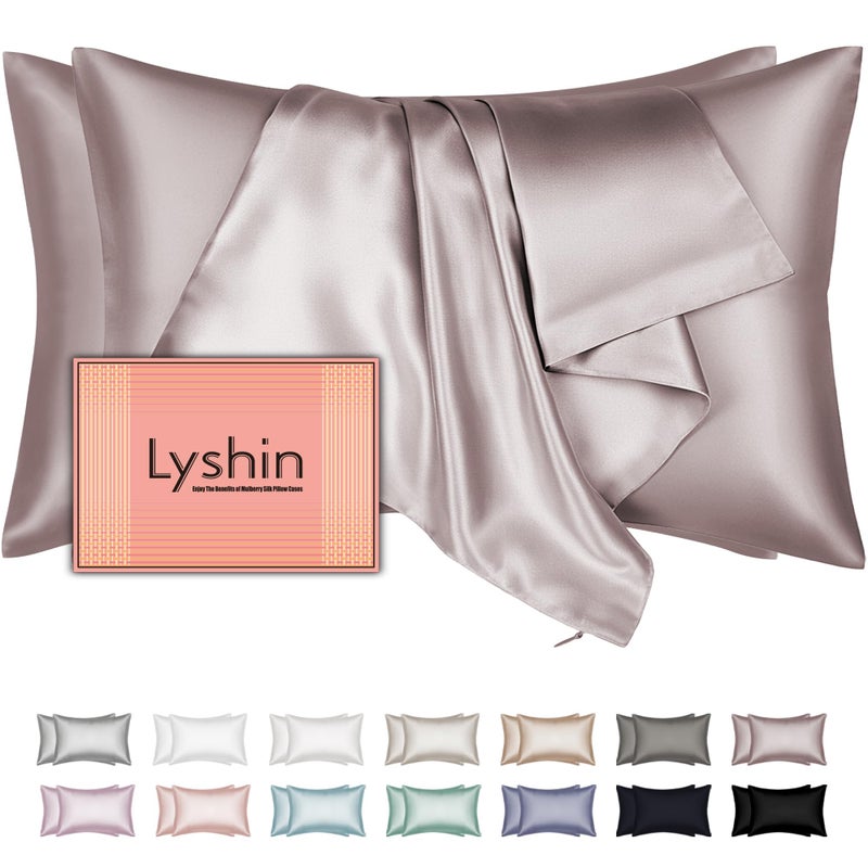 LYSHIN Mulberry Silk Pillow Cases 2 Pack Queen Size 20x30 Inches with Hidden Zipper  Ultra Smooth and Soft Breathable Cooling Silk Satin Pillowcase Set of 2  Better for Hair and Skin  Gifts for Women Men - Image 1