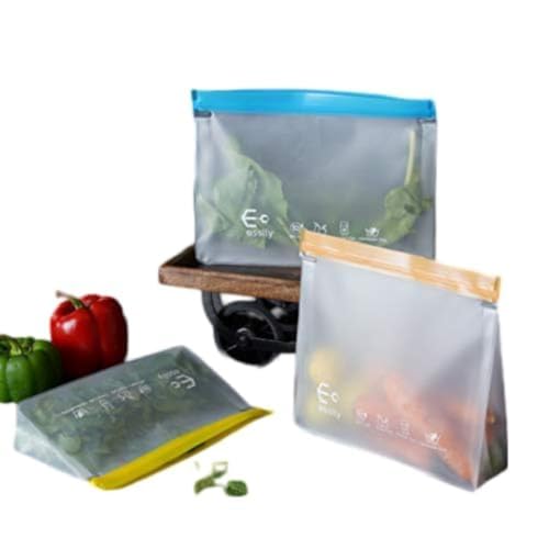 Esslly Veg Bags (12 Pack). Fridge, Freezer Safe. Leakproof PEVA (Chlorine Free, Lead-Free, Food Safe Pouches) Reusable. Wash & store produce | Pack of 12 (4 x Small, 4 x Medium, 4 x Large) - Image 1