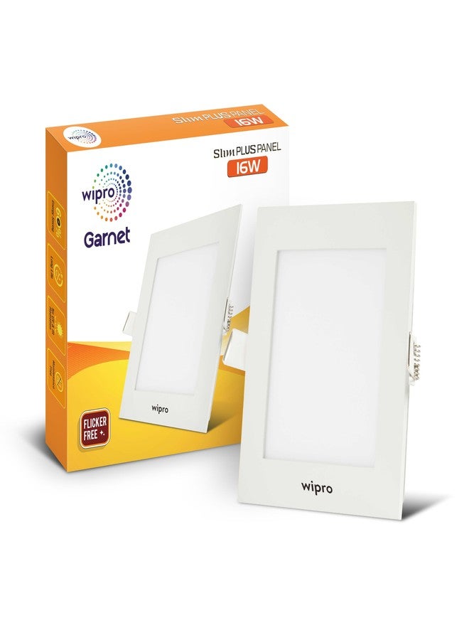 Wipro Garnet 16W Square LED Slim Plus Panel | Coolwhite Light(6500K)| Ultra-Slim Design | Aluminium Housing | Flicker Free Design | Recessed Down Light for False Ceiling |Cutout - 100mm |Pack of 1 - Image 1