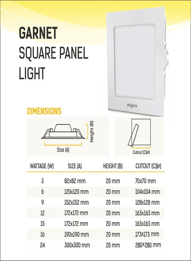 Wipro Garnet 16W Square LED Slim Plus Panel | Coolwhite Light(6500K)| Ultra-Slim Design | Aluminium Housing | Flicker Free Design | Recessed Down Light for False Ceiling |Cutout - 100mm |Pack of 1 - Image 2