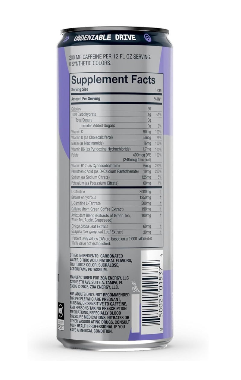ZOA Zero Sugar Energy Drink (Super Berry) - Image 3