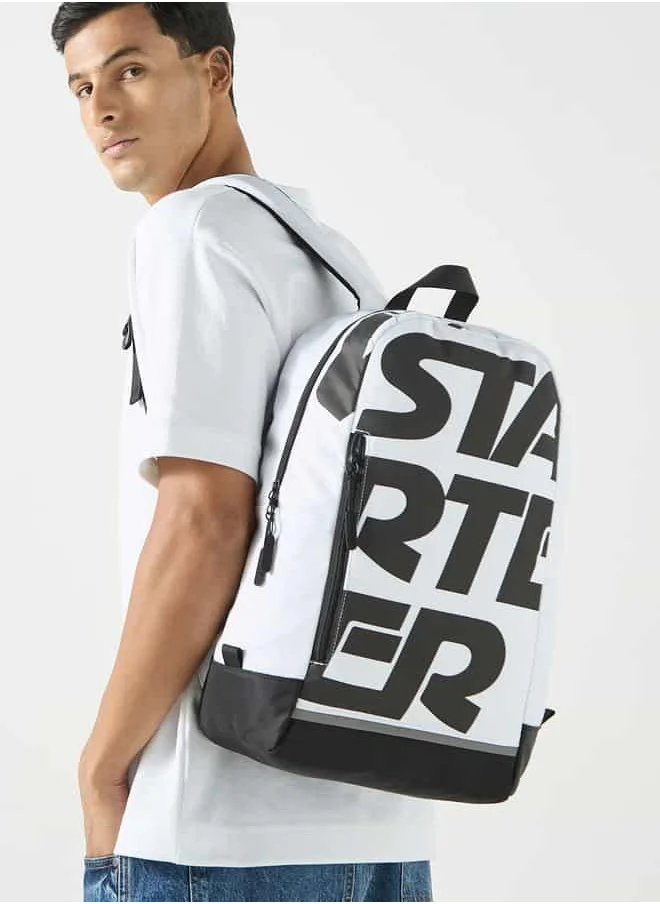 STARTER Starter Logo Print Backpack with Adjustable Straps and Zip Closure