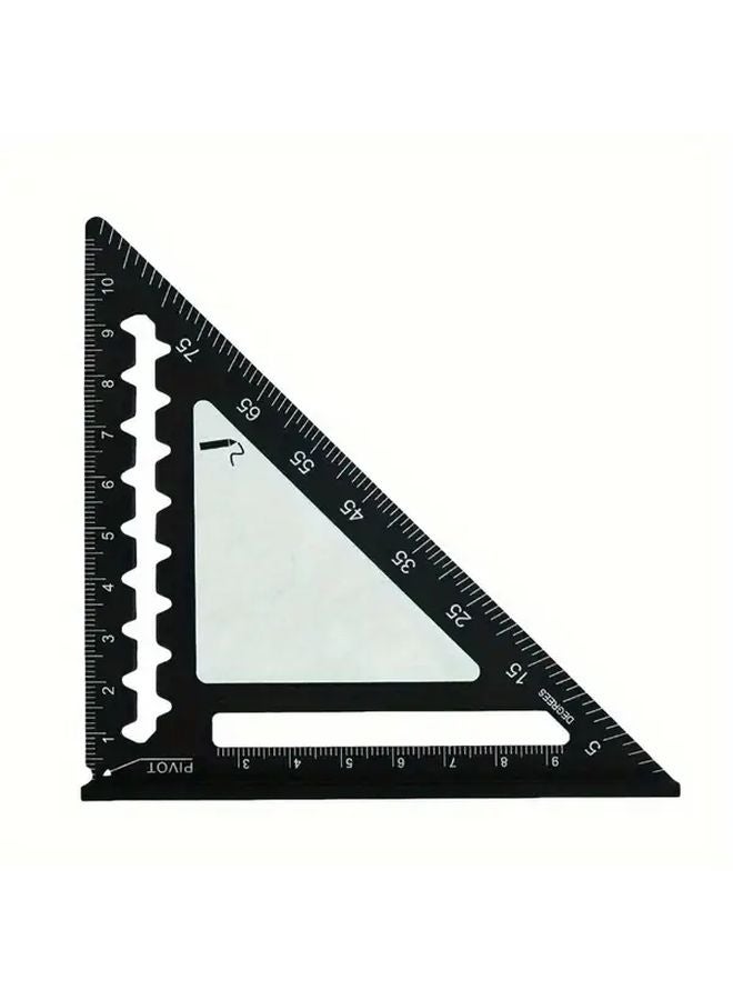 Black 4 Inch Mini Triangle Ruler with Bubble Level Metric Imperial Scales - Image 1
