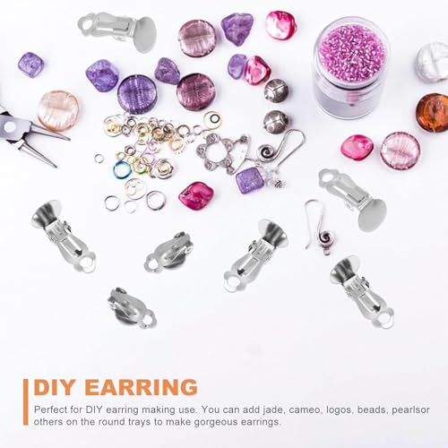 Neobaby 100Pcs Round Flat Back Clip-On Earring Bases – Earring Findings for Non-Pierced Ears, DIY Jewelry Making Kit - Image 2
