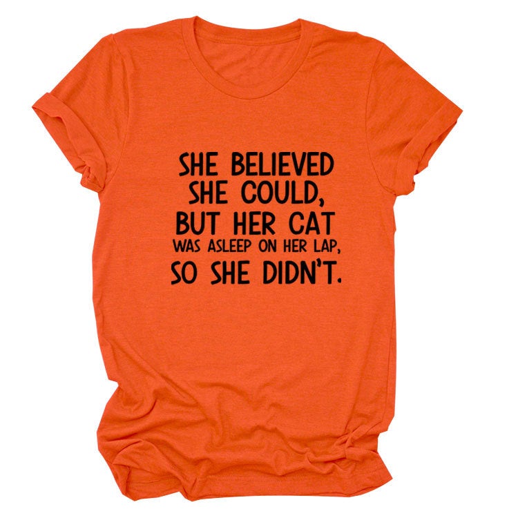 She Believed She C Letter Printed Loose T-Shirt Versatile and Comfortable Short Sleeves - Image 1