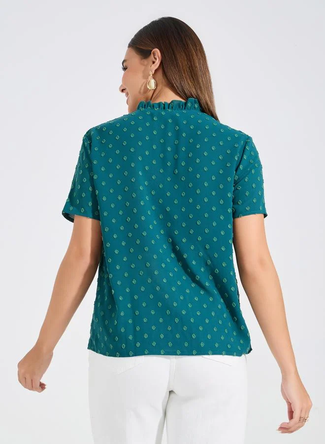 Take Two Swiss Dots Solid Notch Neck Blouse by Styli