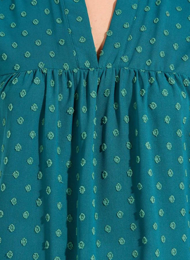 Take Two Swiss Dots Solid Notch Neck Blouse by Styli