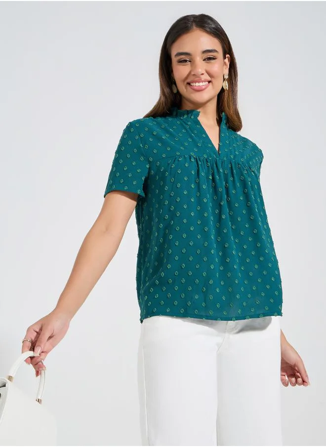 لوكس ويف Swiss Dots Solid Notch Neck Blouse by Styli