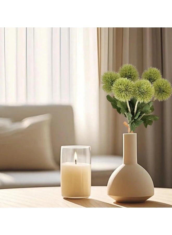 الواحة-TH 6 قطع من زهور الهندباء الخضراء الاصطناعية الفاخرة مع سيقانها، مثالية لتزيين الغرف والمزهريات. - Image 4