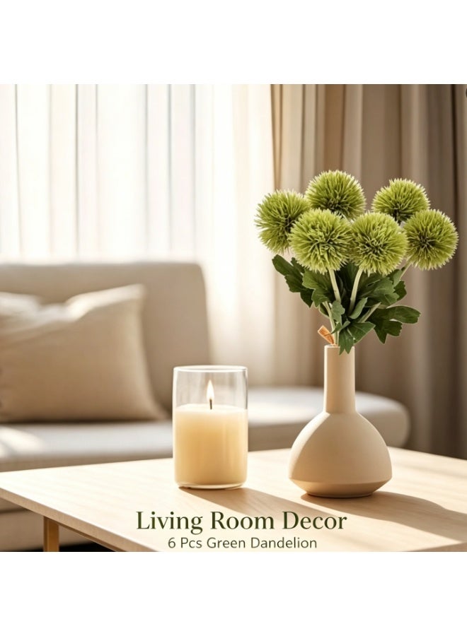 OASIS-TH 6 PCS Premium Artificial Green Dandelions with Stems Ideal for Room Decor And Vase - Image 1