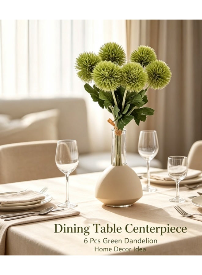 OASIS-TH 6 PCS Premium Artificial Green Dandelions with Stems Ideal for Room Decor And Vase - Image 4