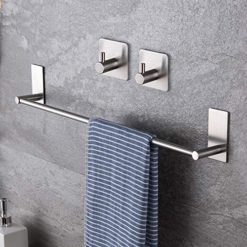 Taozun 16-Inch Towel Bar - Self Adhesive Bathroom Towel Holder with 2 Packs Towel Hooks, Stainless Steel Bathroom Hardware Accessory Kit, No Drilling - Image 1