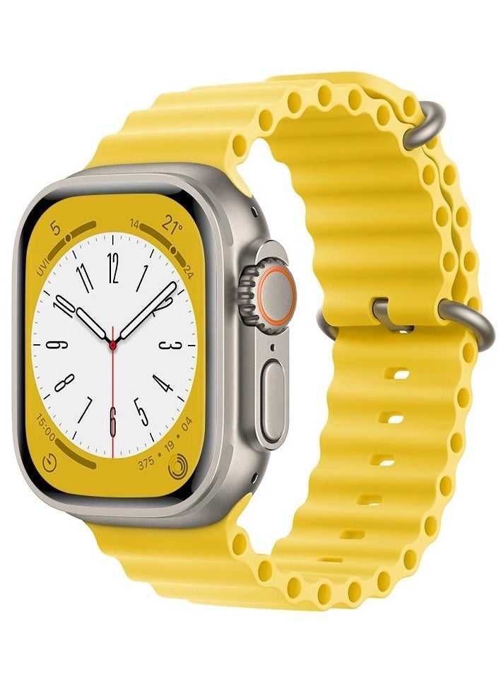 Samu Apple Watch Ocean Band 49mm 45mm 44mm 42mm Soft Silicone Loop Strap for iWatch Series Ultra/8/7/SE/6/5/4/3/2/2 Yellow - Image 1