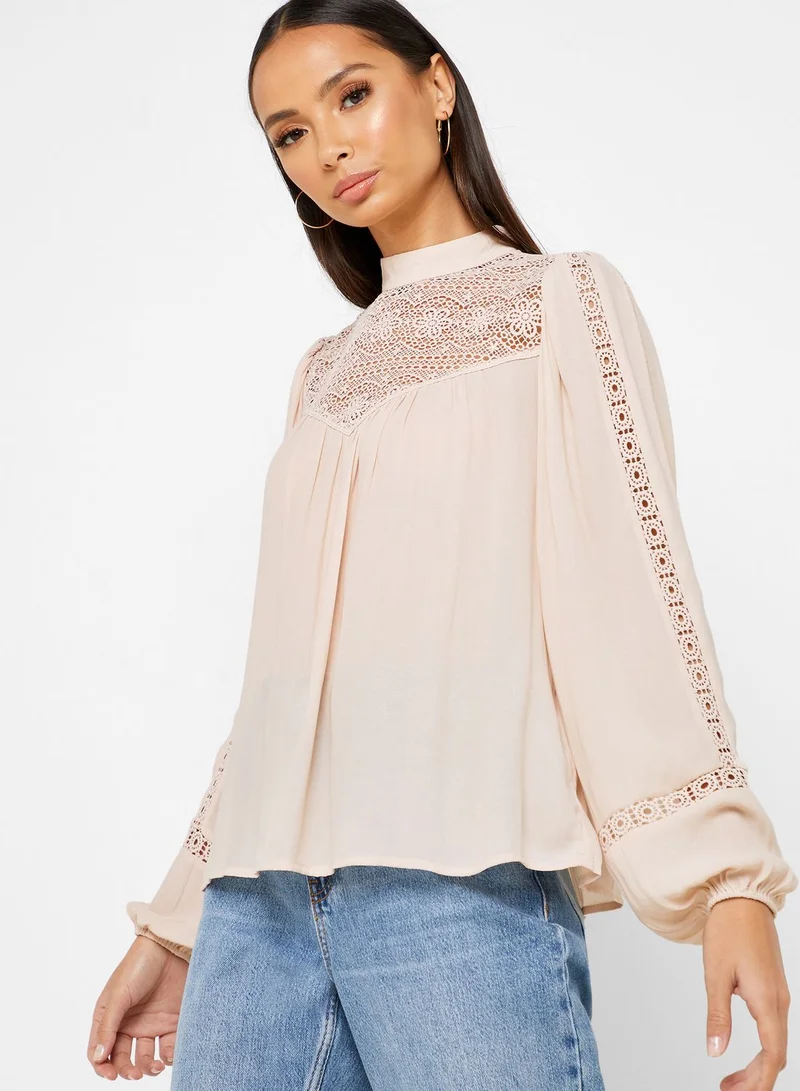 FOREVER 21 Pleated Detail Crochet Top