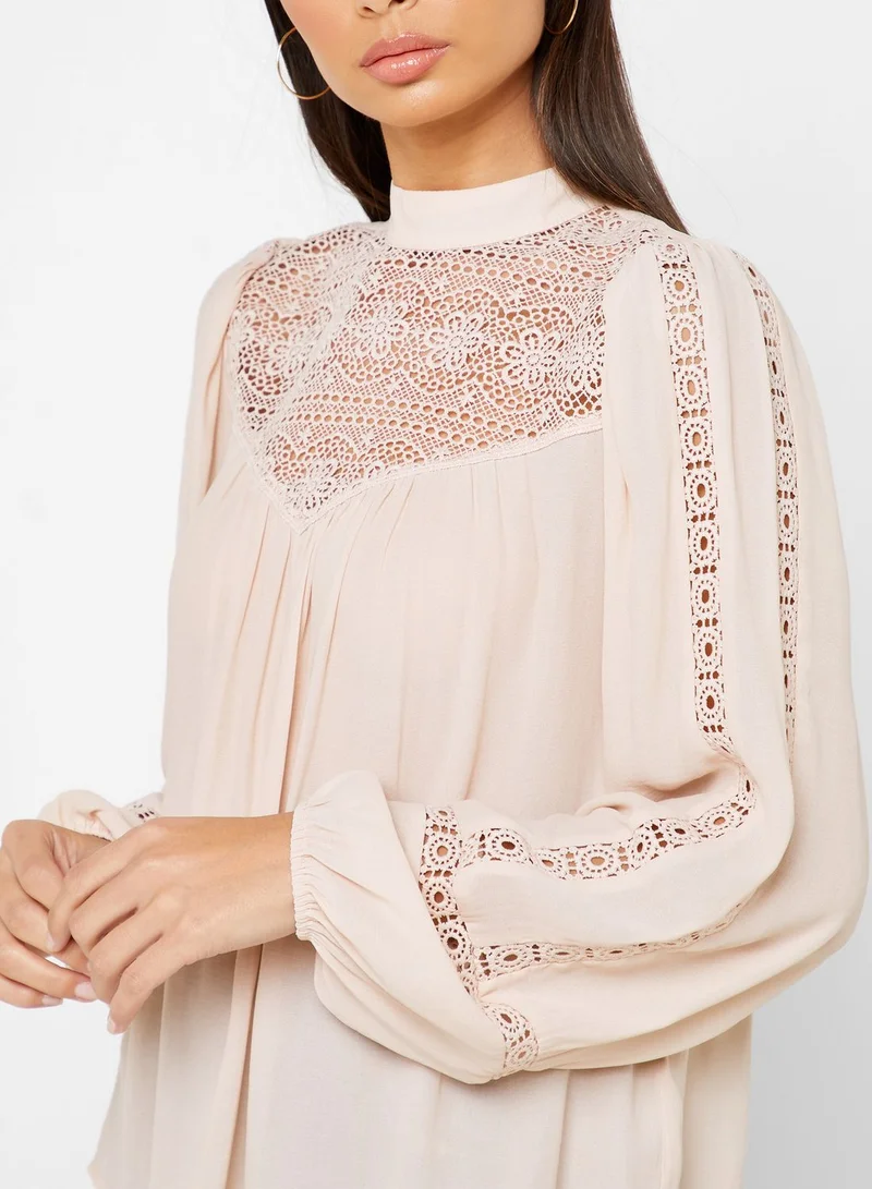 FOREVER 21 Pleated Detail Crochet Top