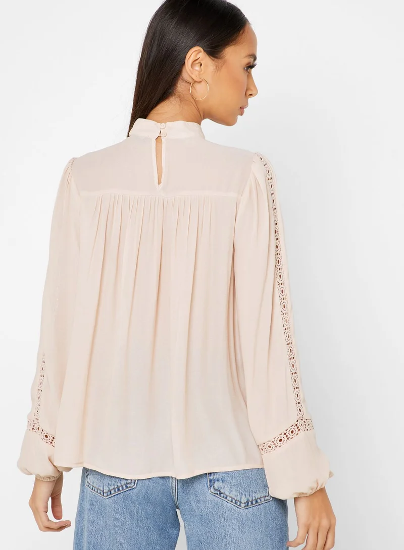 FOREVER 21 Pleated Detail Crochet Top