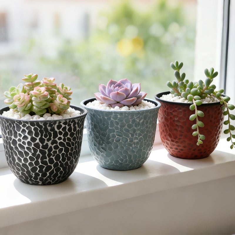Worth Garden Plastic Round 8 Inch Planters for Indoor Plants Set of 6 Outdoor Resin Flower Pots Colorful with Drainage Hole Rubber Plug Retro Appearance Home Christmas Decorative Containers Multicolor - Image 2