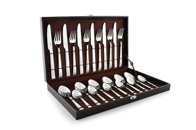 SHAPES Captain Premium Silver Stainless Steel Cutlery Set - 24 Pieces With Gift Box| Rust-Resistant, Dishwasher Safe, Elegant Design | Ideal for Home and Restaurant Use, Perfect for Family Meals - Image 1