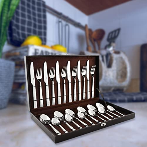 SHAPES Captain Premium Silver Stainless Steel Cutlery Set - 24 Pieces With Gift Box| Rust-Resistant, Dishwasher Safe, Elegant Design | Ideal for Home and Restaurant Use, Perfect for Family Meals - Image 4