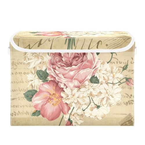 senya Flower Baskets Collapsible Storage Bins with Lids Vintage Rose Floral Storage Boxes Clothes Baskets for Organizing - Image 3