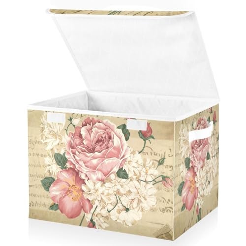 senya Flower Baskets Collapsible Storage Bins with Lids Vintage Rose Floral Storage Boxes Clothes Baskets for Organizing - Image 1