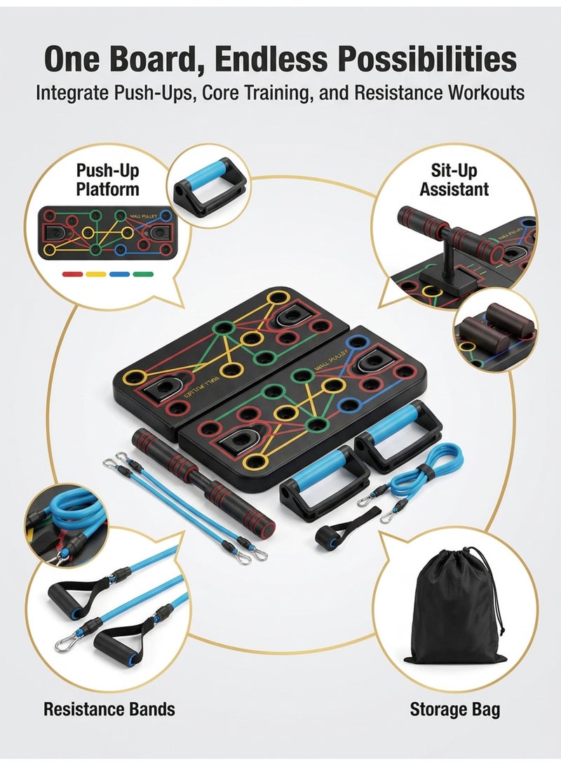 Axpeih Multifunctional Push Up Board with Sit Up Assistant, 2 Resistance Bands and Storage Bag, Portable Home Gym Strength Training Set - Image 2