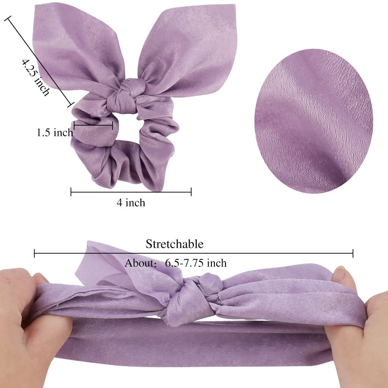 ACO-UINT 20 Pack Satin Scrunchies for Thick Hair, Hair Ties with Bow for Women's Hair, Bunny Ear Scrunchies, Hair Accessories for Girls, Silk Scrunchies in 20 Solid Warm Colors - Image 2