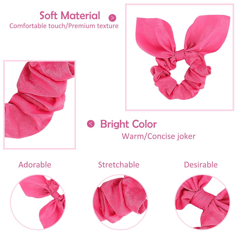 ACO-UINT 20 Pack Satin Scrunchies for Thick Hair, Hair Ties with Bow for Women's Hair, Bunny Ear Scrunchies, Hair Accessories for Girls, Silk Scrunchies in 20 Solid Warm Colors - Image 4