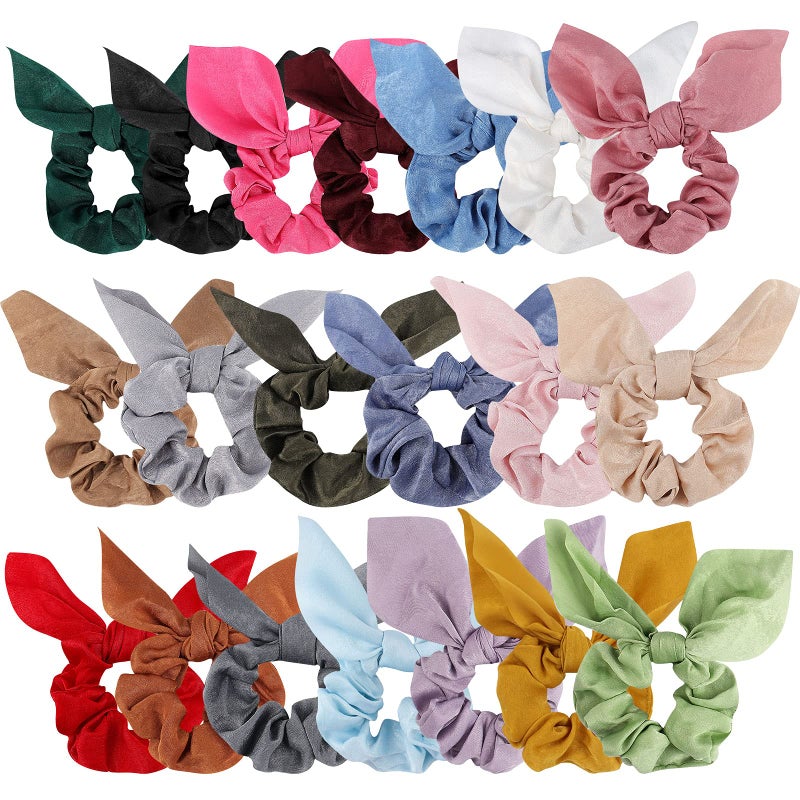 ACO-UINT 20 Pack Satin Scrunchies for Thick Hair, Hair Ties with Bow for Women's Hair, Bunny Ear Scrunchies, Hair Accessories for Girls, Silk Scrunchies in 20 Solid Warm Colors - Image 1