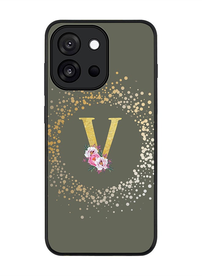 Stylizedd For OnePlus 13s / 13T Case,Slim fit Camera Protection, Shockproof Thin Phone cover  - Custom Monogram Floral - V  (Olive Green )