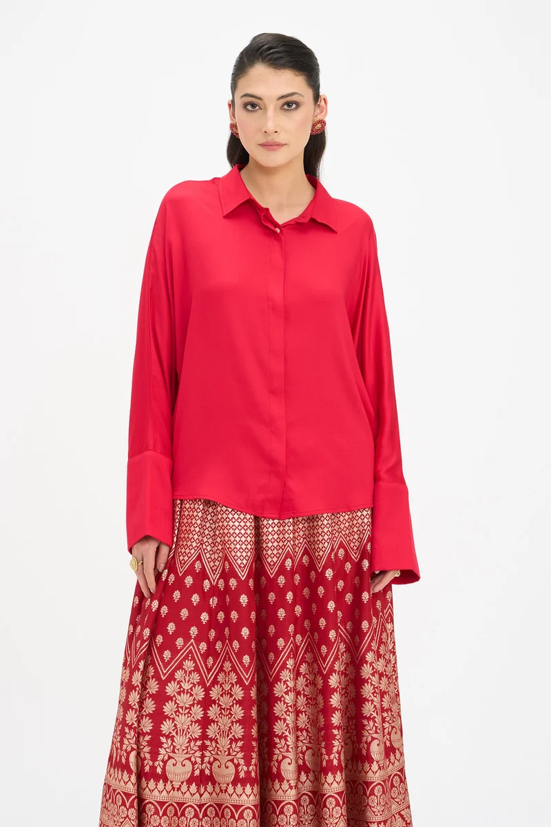 Virgio Solid Viscose Full Sleeve Shirt for Women