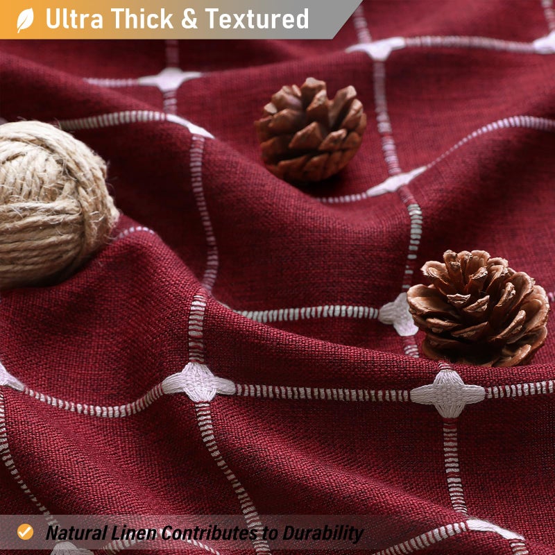 BTTN BTTN 78 Inch Long Shower Curtain - Boho Farmhouse Linen Ultra Thick Fabric Shower Curtain Set with Plastic Hooks  Tall Rustic Country Weighted Cloth Shower Curtains for Bathroom - Burgundy - 72x78 - Image 2
