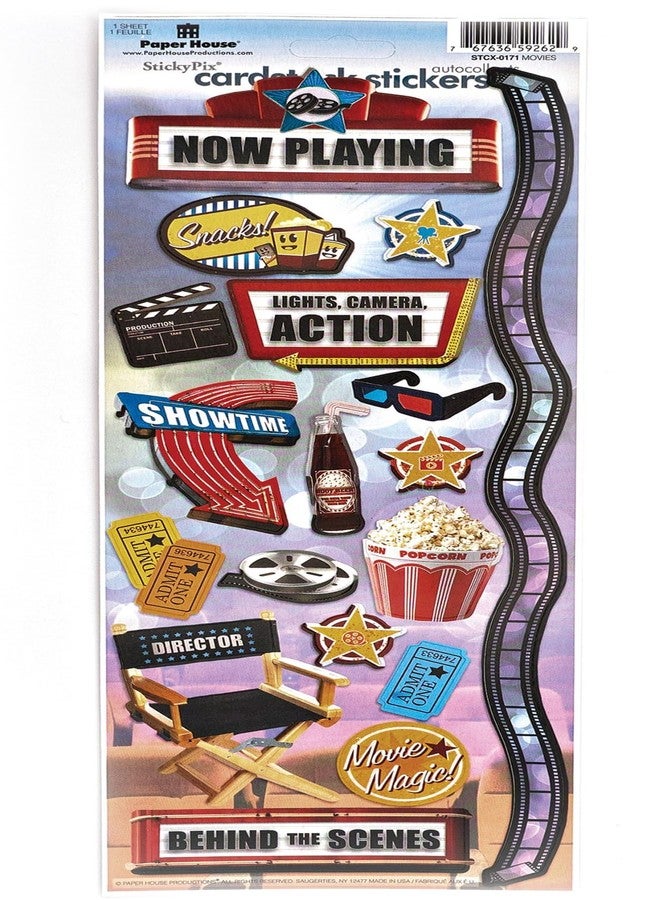 Paper House Productions Cardstock Sticker Sheet for Crafts, Scrapbooking & Collecting - Movie Night - Image 1