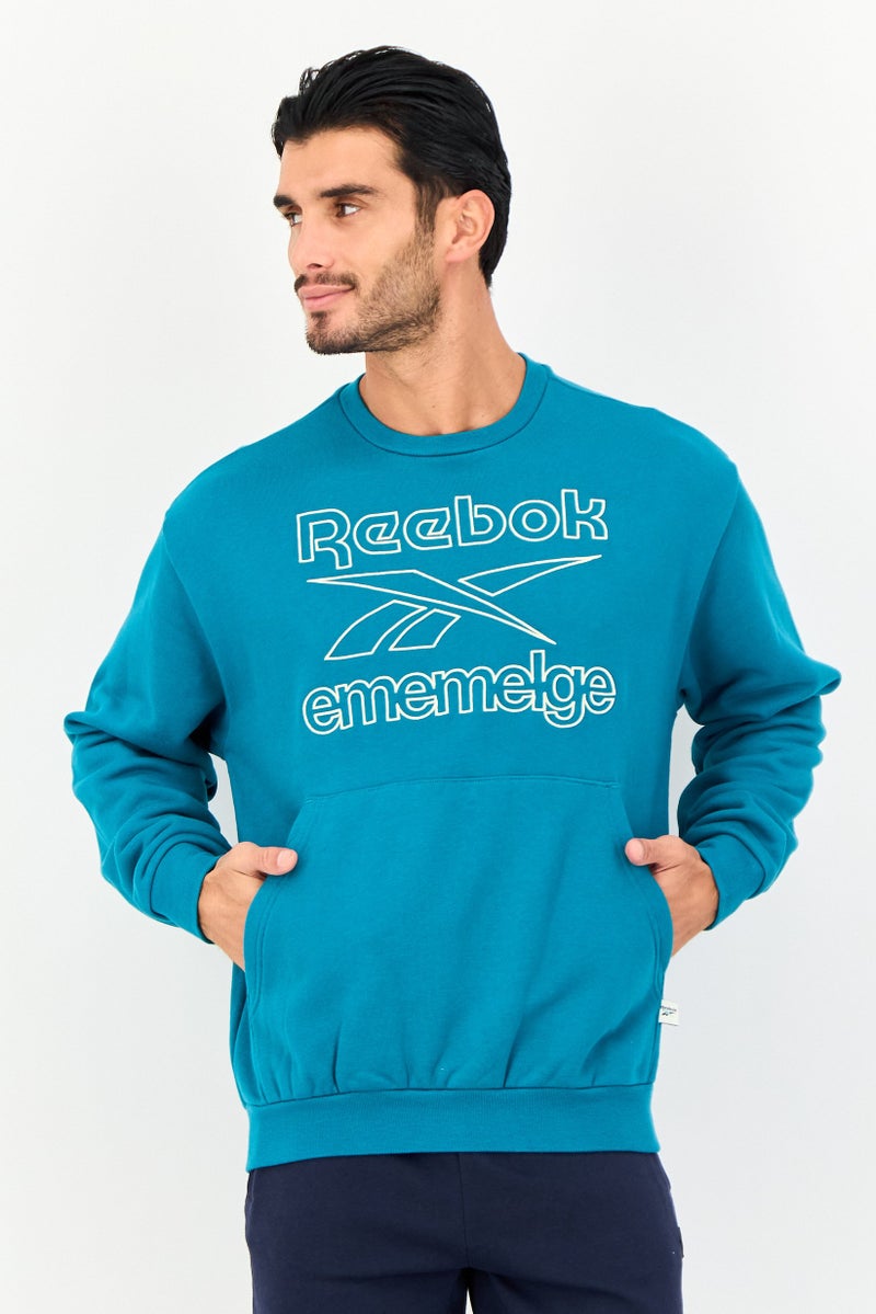 Reebok Men Sportswear Fit Long Sleeve Outdoor Sweatshirt, Teal Green - Image 1