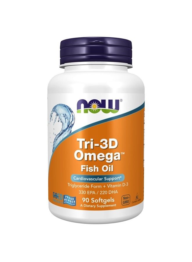 now Supplements, Tri-3D Omega™, Triglyceride Form of Omega-3 Fish Oil + Vitamin D-3, Molecularly Distilled, 90 Softgels - Image 1