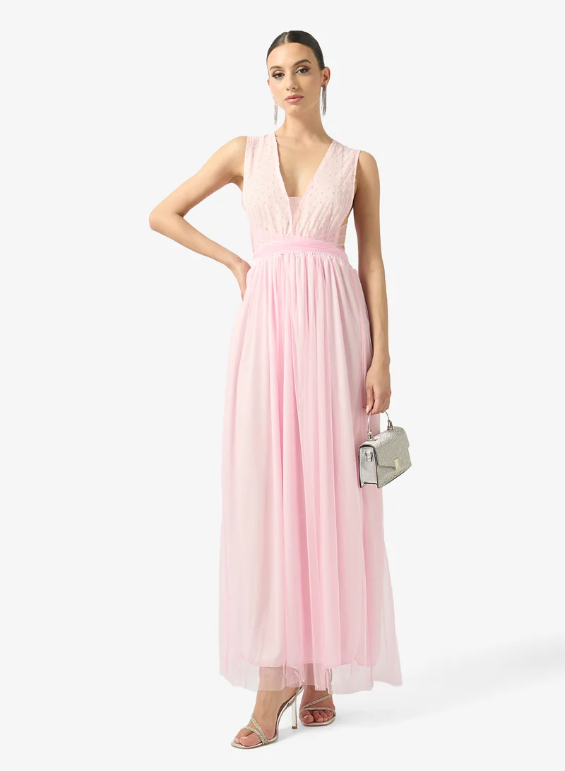 FYOR  Soft Blush Pleated Maxi Dress for Women | Best Price UAE