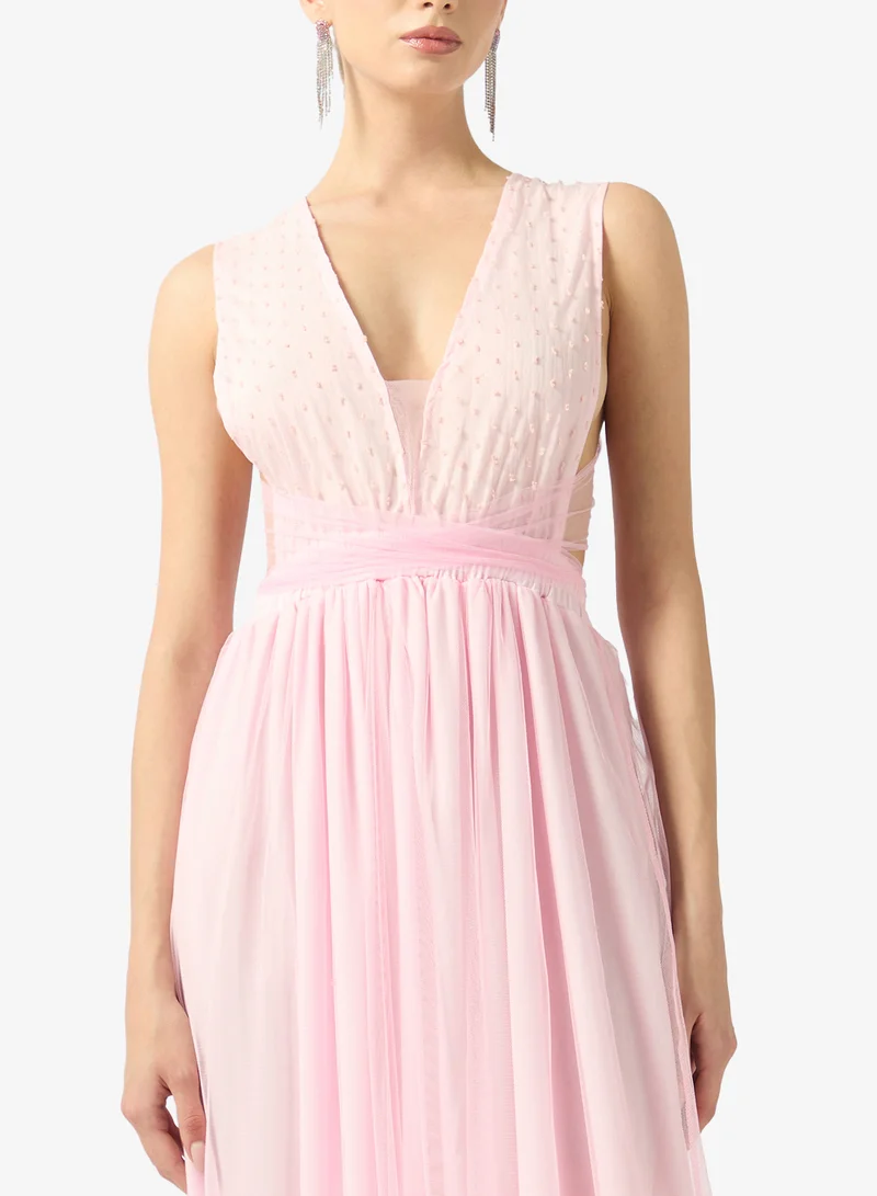 FYOR  Soft Blush Pleated Maxi Dress for Women | Best Price UAE