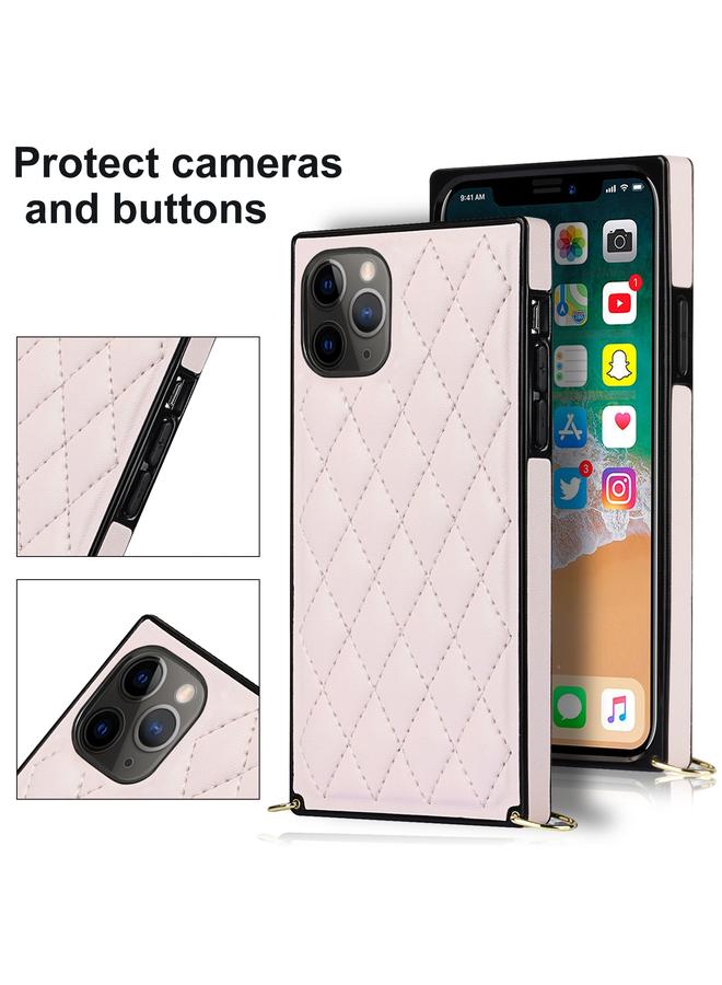 S-TOP Case For iPhone 11 Pro Max Elegant Rhombic Pattern Microfiber Leather +TPU Shockproof Case with Crossbody Strap Chain - Image 3