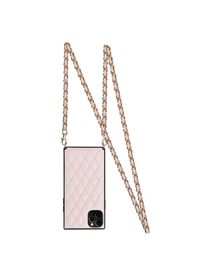 S-TOP Case For iPhone 11 Pro Max Elegant Rhombic Pattern Microfiber Leather +TPU Shockproof Case with Crossbody Strap Chain - Image 2