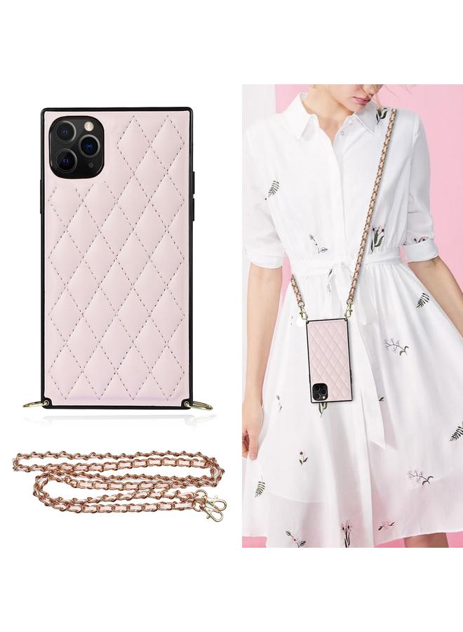 S-TOP Case For iPhone 11 Pro Max Elegant Rhombic Pattern Microfiber Leather +TPU Shockproof Case with Crossbody Strap Chain - Image 1