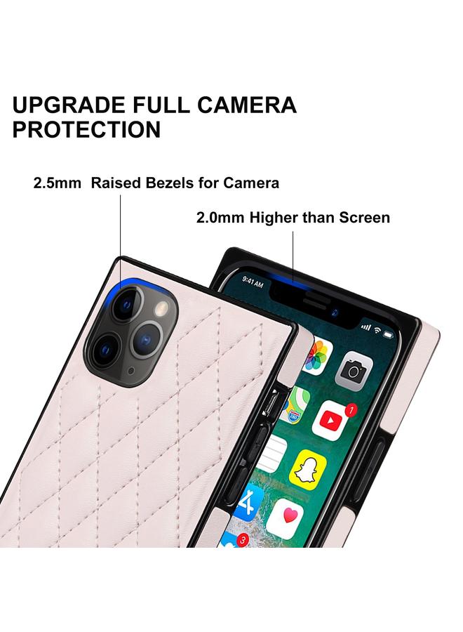 S-TOP Case For iPhone 11 Pro Max Elegant Rhombic Pattern Microfiber Leather +TPU Shockproof Case with Crossbody Strap Chain - Image 4