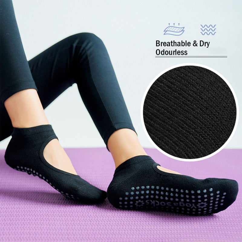 RVOKYE Yoga Socks for Women, Non Slip Pilates Socks with Grips, Non Skid Socks for Pilates, Ballet, Barefoot Workout, Dance (3 pairs-Beige) - Image 2