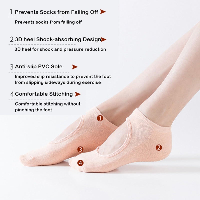 RVOKYE Yoga Socks for Women, Non Slip Pilates Socks with Grips, Non Skid Socks for Pilates, Ballet, Barefoot Workout, Dance (3 pairs-Beige) - Image 3