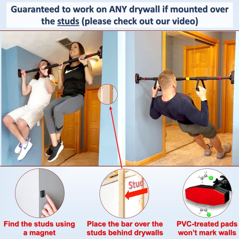 IRONSURGE Pull Up Bar for Doorway 6-piece Set with Two Attachable Resistance Bands, Training Manual, Door frame Chin Up Bar, and Two Angled Supports For Home Gym Workout, No Screws, Max 680lbs, - Image 3
