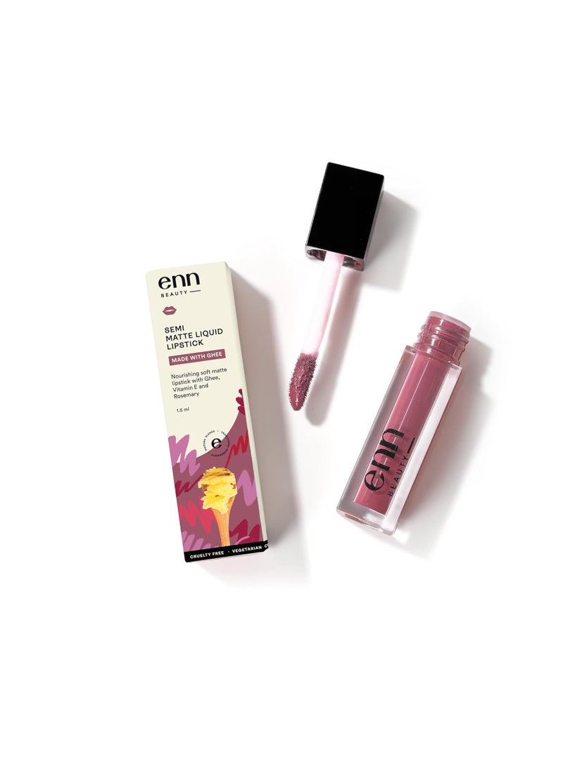 ENN Beauty Semi Matte Liquid Lipstick 1.5ml Enriched with Ghee Vitamin E and Rosemary For 12 H Long Lasting Waterproof Non Transfer Smudge Proof Liquid Lipstick For Women  Pink Velvet - Image 2