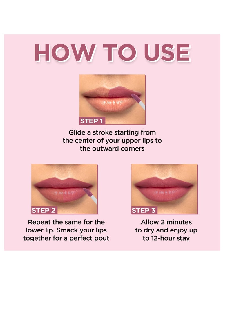 ENN Beauty Semi Matte Liquid Lipstick 1.5ml Enriched with Ghee Vitamin E and Rosemary For 12 H Long Lasting Waterproof Non Transfer Smudge Proof Liquid Lipstick For Women  Pink Velvet - Image 3