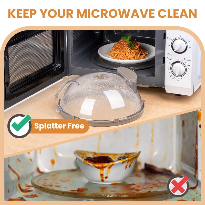 Gracenal 12 Inch Microwave Splatter Cover, Upgraded Microwave Cover for Food with Water Steamer, Integrated Handle, Splatter Guard, Cookware Lid, House Warming Gifts New Home, Grey - Image 2